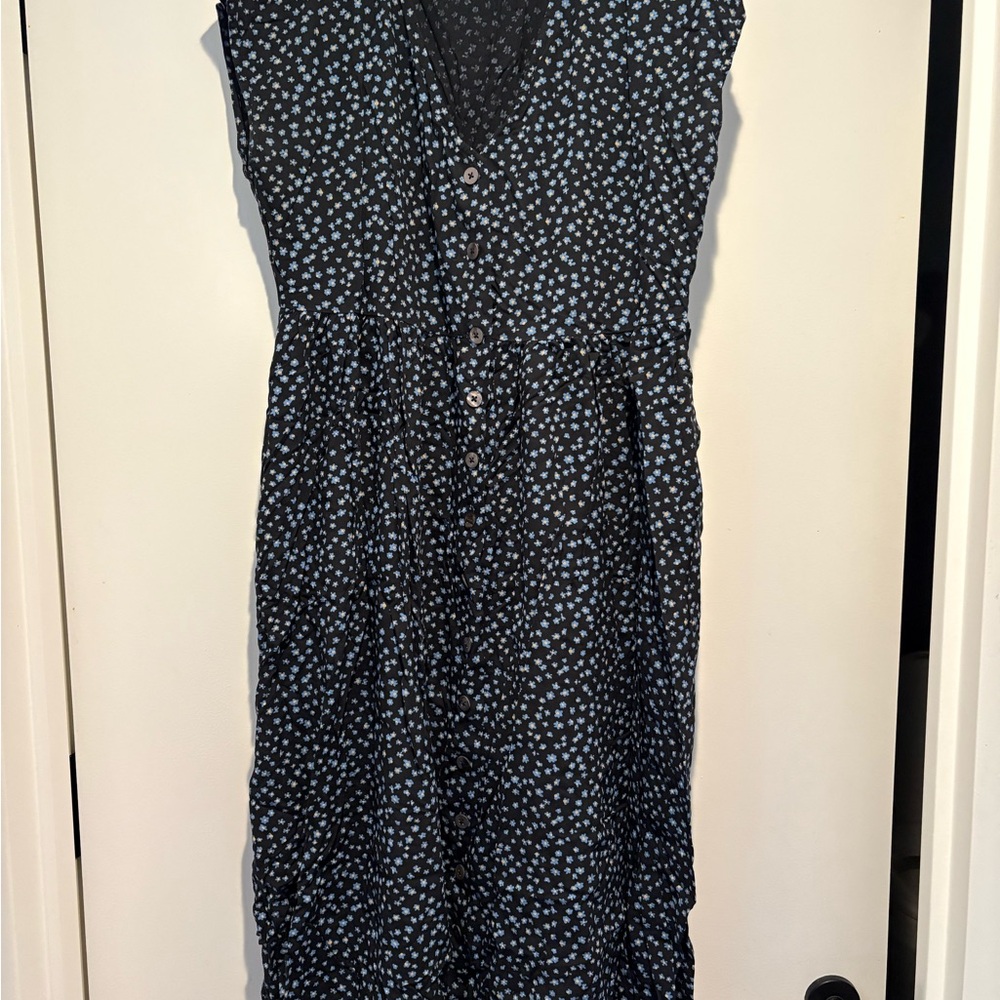 Madewell Black and Blue Floral Midi Dress